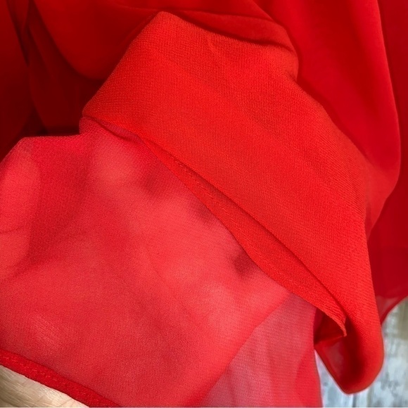 Ann Taylor Red Sheer Ruffle Double Layered Blouse - Picture 5 of 6